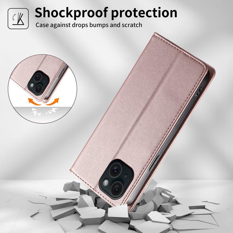For iPhone 15 Stitched Line Magnetic RFID Vegan Leather Phone Case