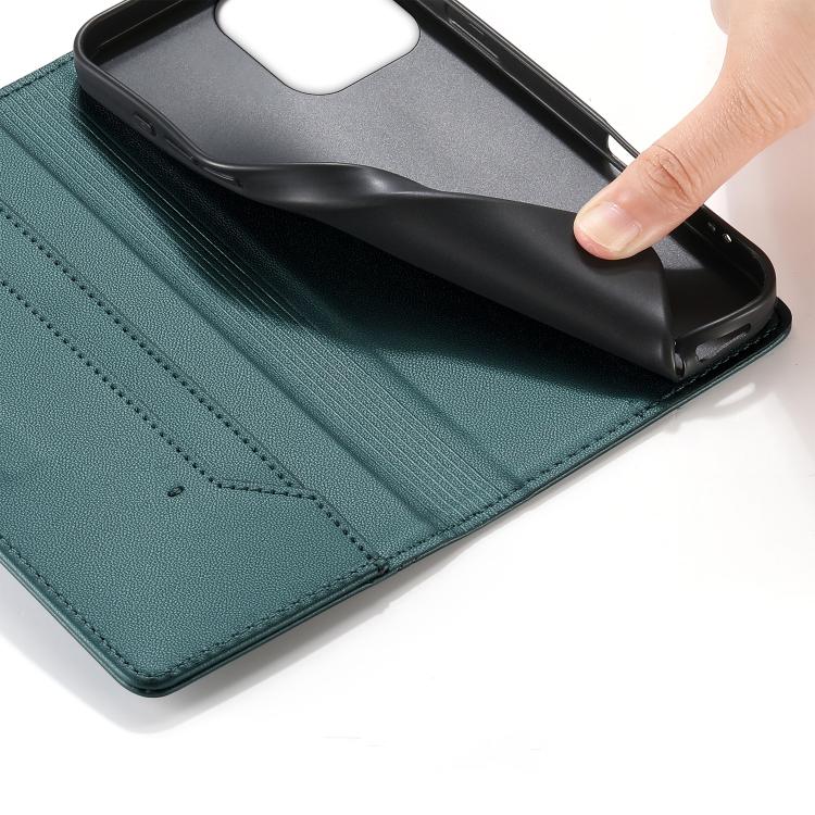 For iPhone 14 Pro Max Stitched Line Magnetic RFID Vegan Leather Phone Case