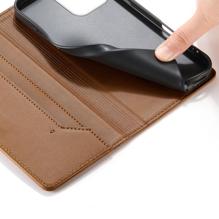 For iPhone 14 Pro Max Stitched Line Magnetic RFID Vegan Leather Phone Case