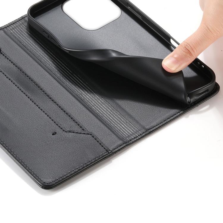For iPhone 14 Pro Stitched Line Magnetic RFID Vegan Leather Phone Case