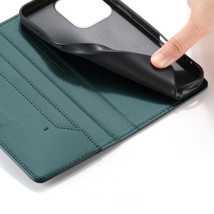 For iPhone 14 Pro Stitched Line Magnetic RFID Vegan Leather Phone Case