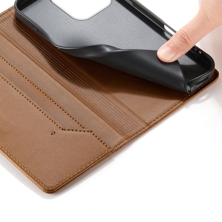 For iPhone 14 Pro Stitched Line Magnetic RFID Vegan Leather Phone Case