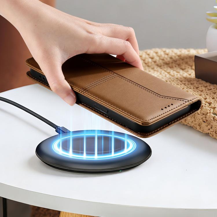 For iPhone 14 Pro Stitched Line Magnetic RFID Vegan Leather Phone Case