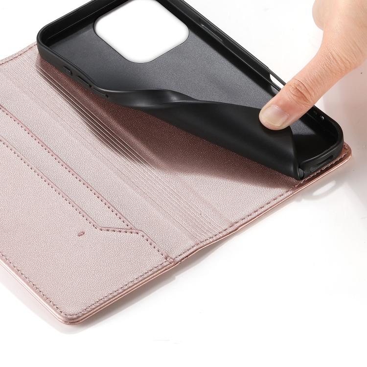 For iPhone 14 Pro Stitched Line Magnetic RFID Vegan Leather Phone Case