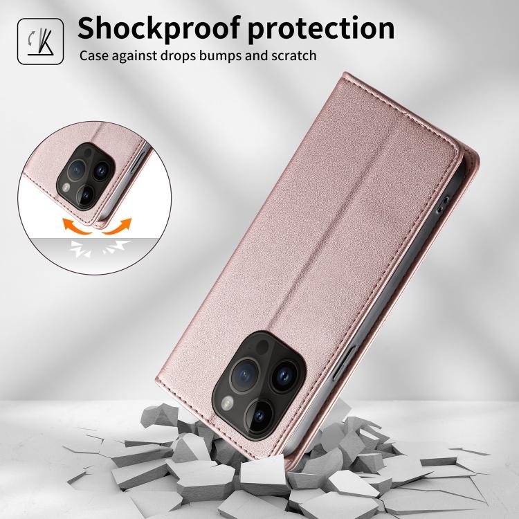 For iPhone 14 Pro Stitched Line Magnetic RFID Vegan Leather Phone Case