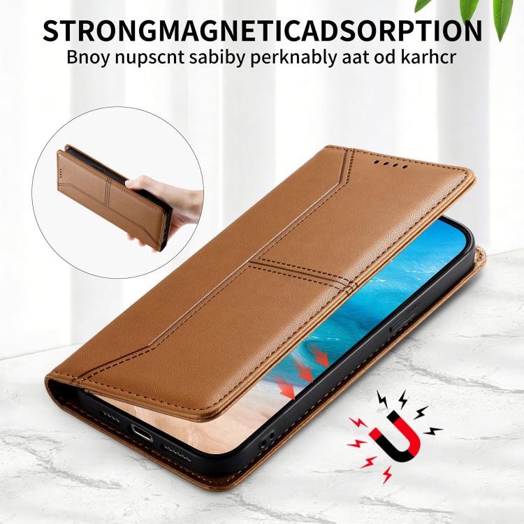 For iPhone 14 / 13 Stitched Line Magnetic RFID Vegan Leather Phone Case
