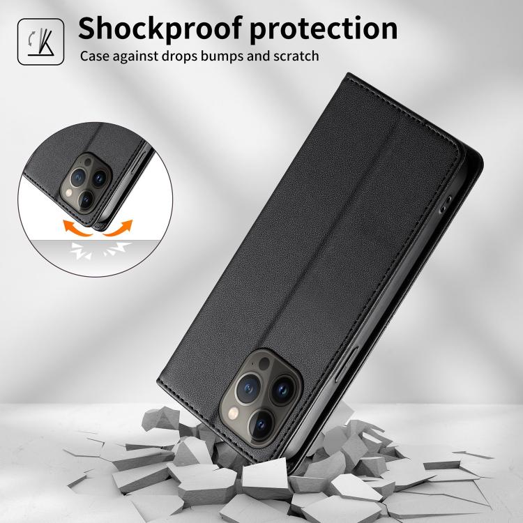 For iPhone 13 Pro Max Stitched Line Magnetic RFID Vegan Leather Phone Case