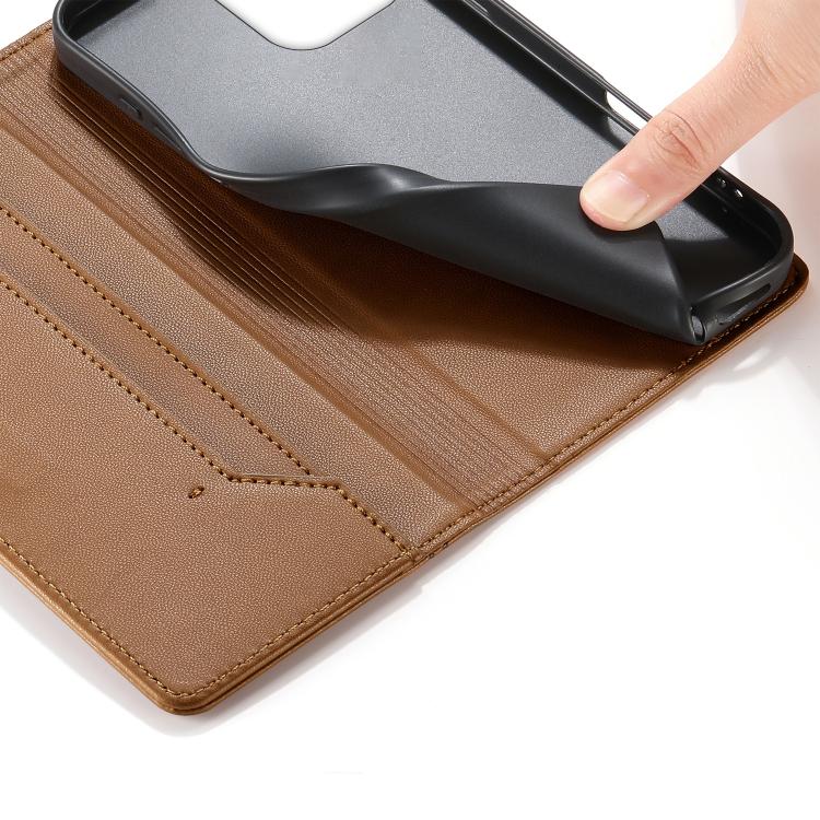 For iPhone 13 Pro Max Stitched Line Magnetic RFID Vegan Leather Phone Case