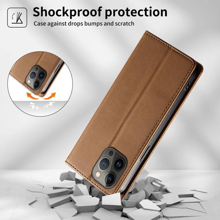 For iPhone 13 Pro Max Stitched Line Magnetic RFID Vegan Leather Phone Case
