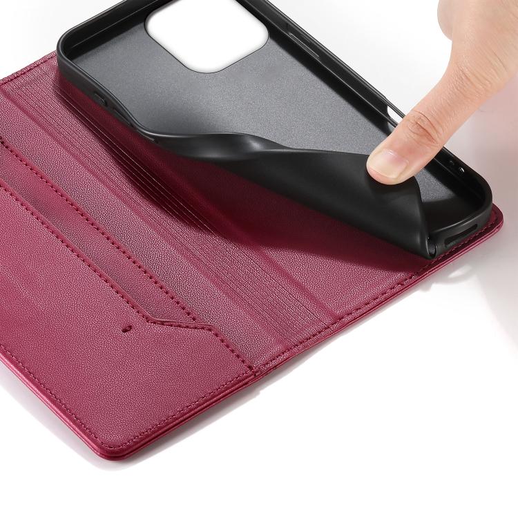 For iPhone 13 Pro Max Stitched Line Magnetic RFID Vegan Leather Phone Case