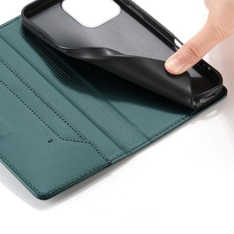 For iPhone 13 Pro Stitched Line Magnetic RFID Vegan Leather Phone Case