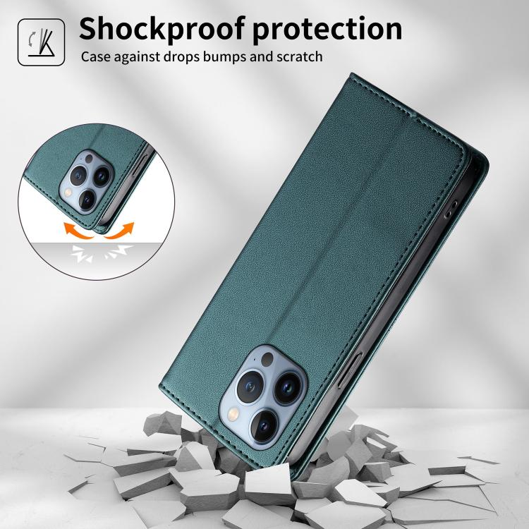 For iPhone 13 Pro Stitched Line Magnetic RFID Vegan Leather Phone Case