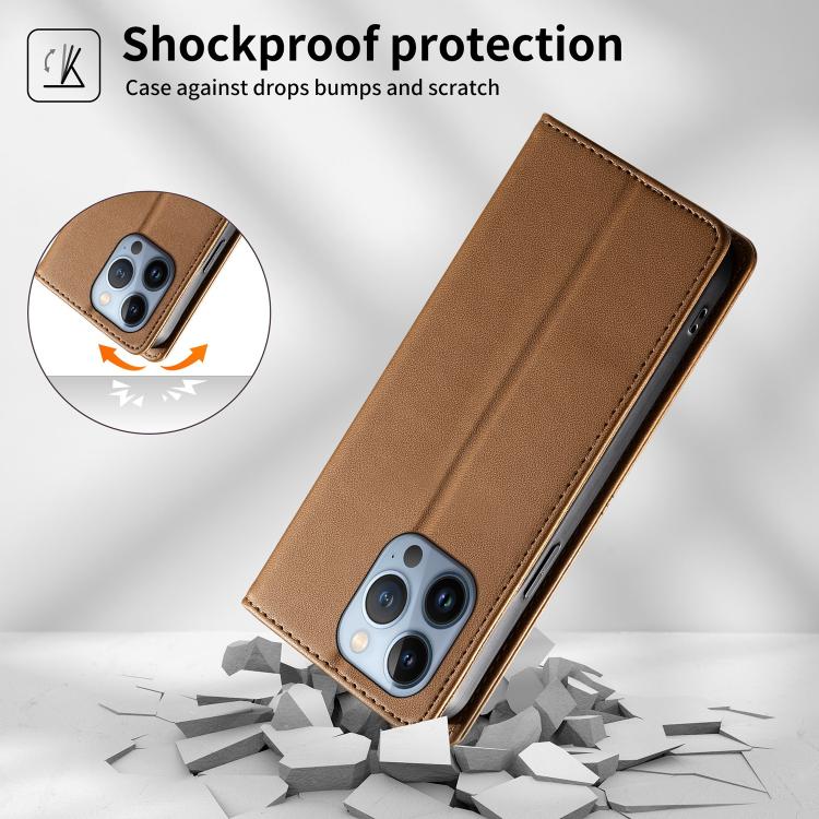 For iPhone 13 Pro Stitched Line Magnetic RFID Vegan Leather Phone Case