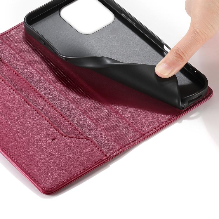 For iPhone 13 Pro Stitched Line Magnetic RFID Vegan Leather Phone Case