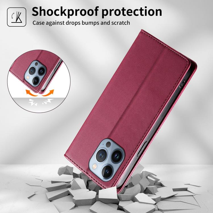 For iPhone 13 Pro Stitched Line Magnetic RFID Vegan Leather Phone Case