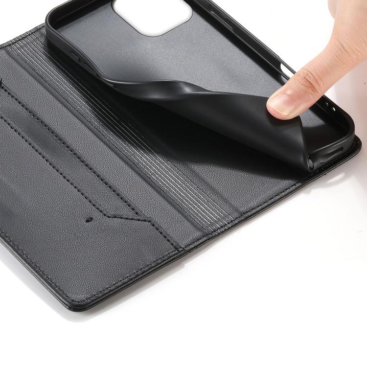 For iPhone 12 Pro Max Stitched Line Magnetic RFID Vegan Leather Phone Case