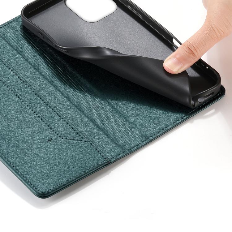 For iPhone 12 Pro Max Stitched Line Magnetic RFID Vegan Leather Phone Case