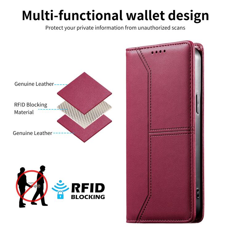 For iPhone 12 Pro Max Stitched Line Magnetic RFID Vegan Leather Phone Case