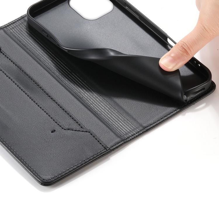 For iPhone 12 / 12 Pro Stitched Line Magnetic RFID Vegan Leather Phone Case