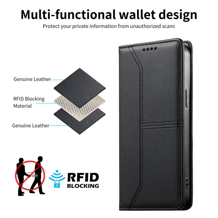 For iPhone 12 / 12 Pro Stitched Line Magnetic RFID Vegan Leather Phone Case