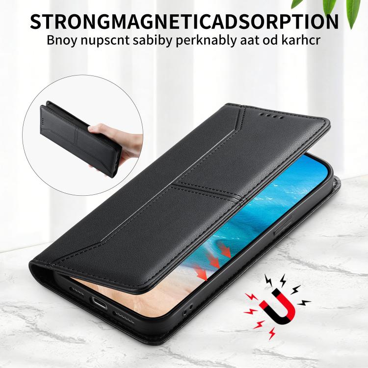 For iPhone 12 / 12 Pro Stitched Line Magnetic RFID Vegan Leather Phone Case
