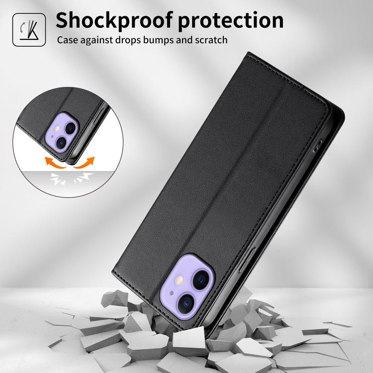 For iPhone 12 mini Stitched Line Magnetic RFID Vegan Leather Phone Case