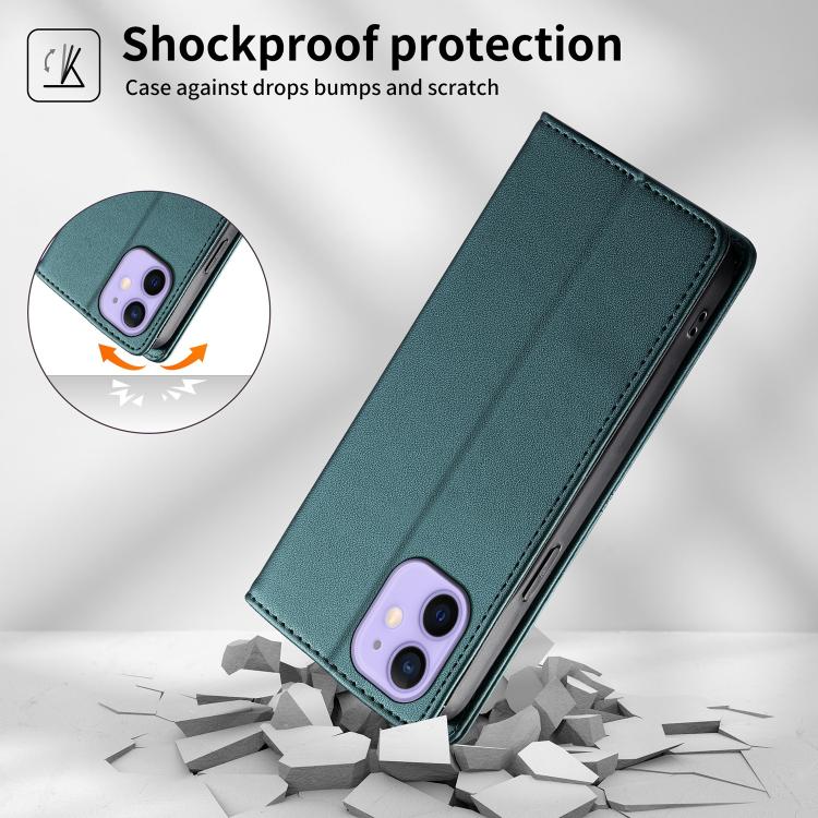 For iPhone 12 mini Stitched Line Magnetic RFID Vegan Leather Phone Case