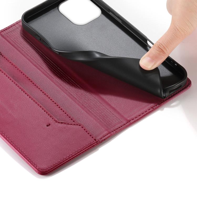 For iPhone 12 mini Stitched Line Magnetic RFID Vegan Leather Phone Case