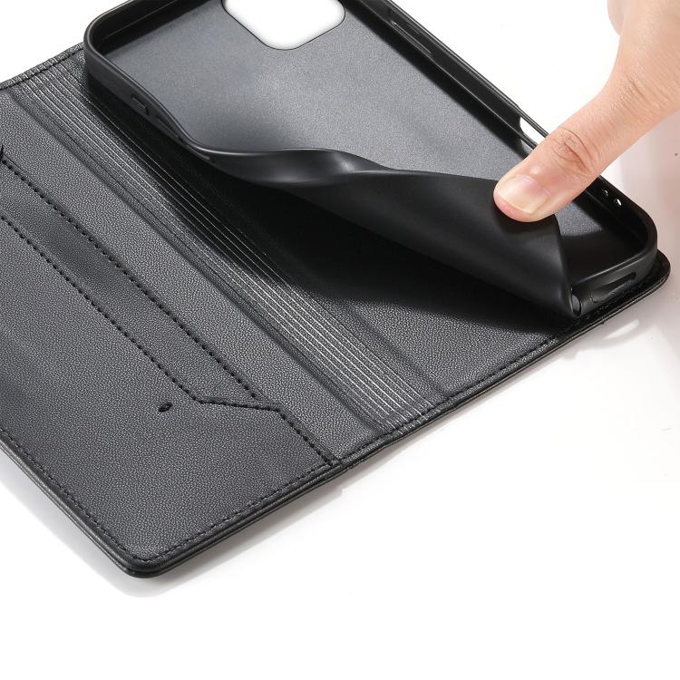 For iPhone 11 Pro Max Stitched Line Magnetic RFID Vegan Leather Phone Case