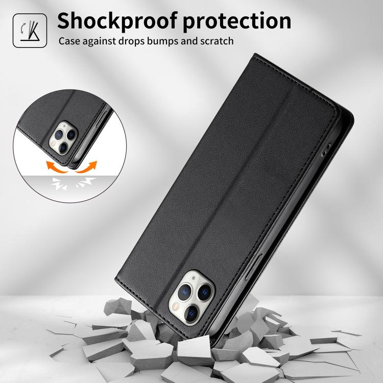 For iPhone 11 Pro Max Stitched Line Magnetic RFID Vegan Leather Phone Case
