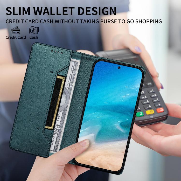 For iPhone 11 Pro Max Stitched Line Magnetic RFID Vegan Leather Phone Case