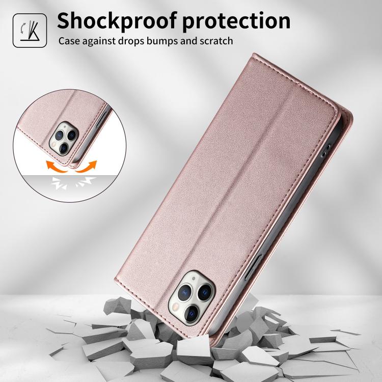 For iPhone 11 Pro Max Stitched Line Magnetic RFID Vegan Leather Phone Case