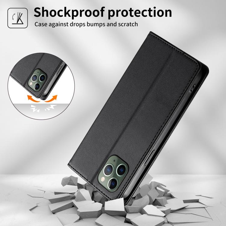 For iPhone 11 Pro Stitched Line Magnetic RFID Vegan Leather Phone Case