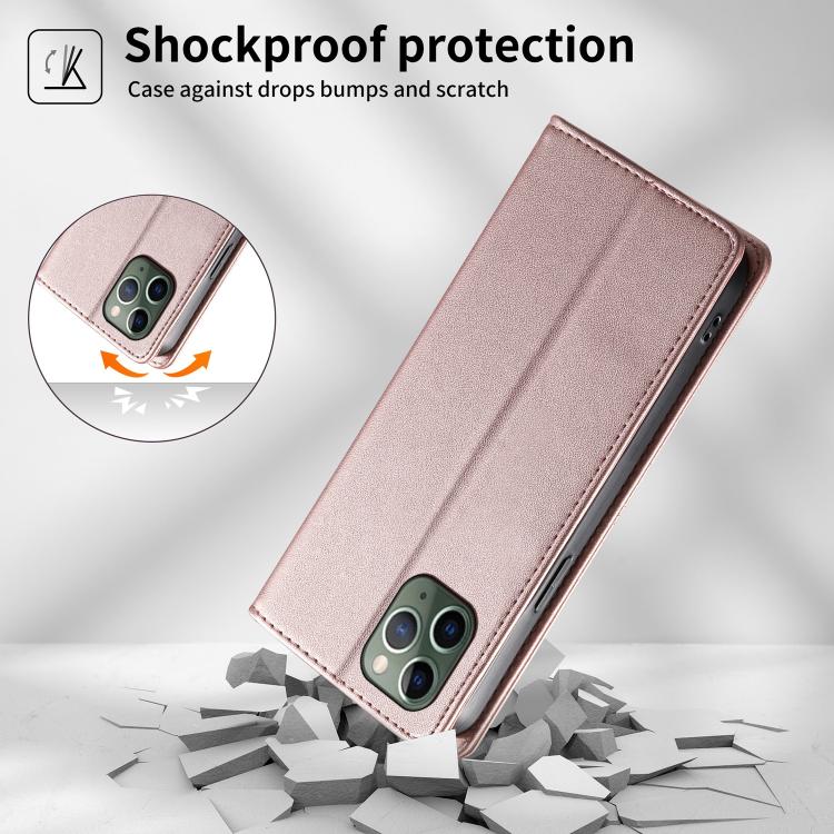 For iPhone 11 Pro Stitched Line Magnetic RFID Vegan Leather Phone Case