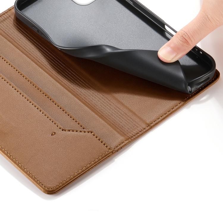 For iPhone 11 Stitched Line Magnetic RFID Vegan Leather Phone Case