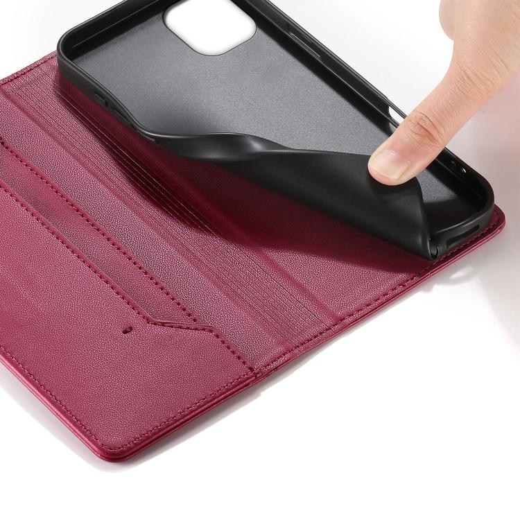For iPhone 11 Stitched Line Magnetic RFID Vegan Leather Phone Case
