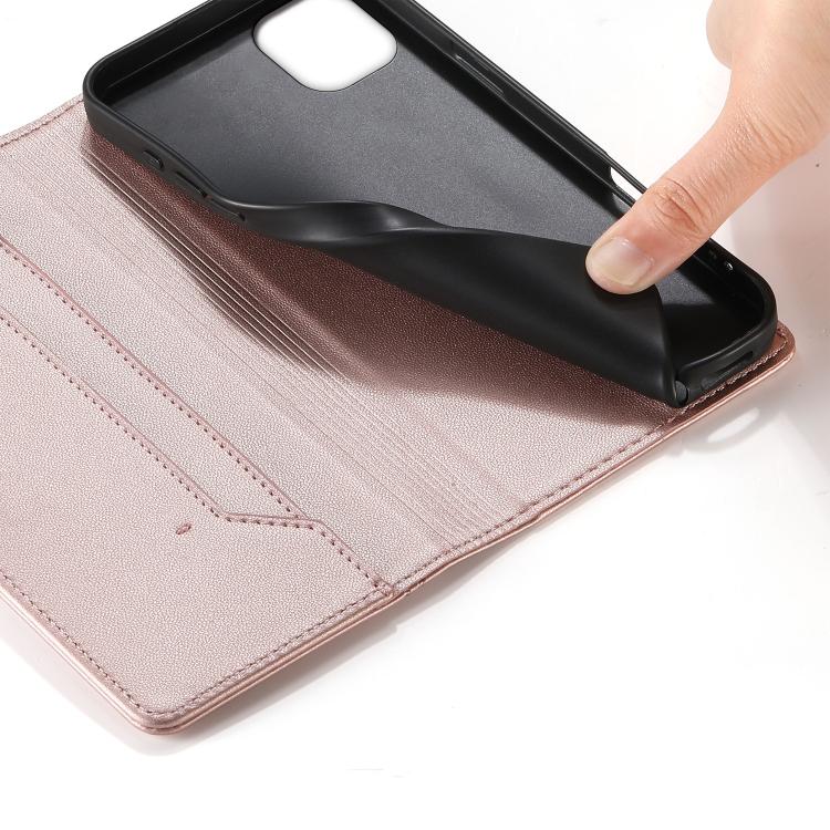 For iPhone 11 Stitched Line Magnetic RFID Vegan Leather Phone Case