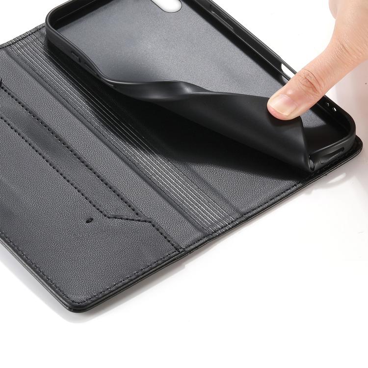 For iPhone XS Max Stitched Line Magnetic RFID Vegan Leather Phone Case