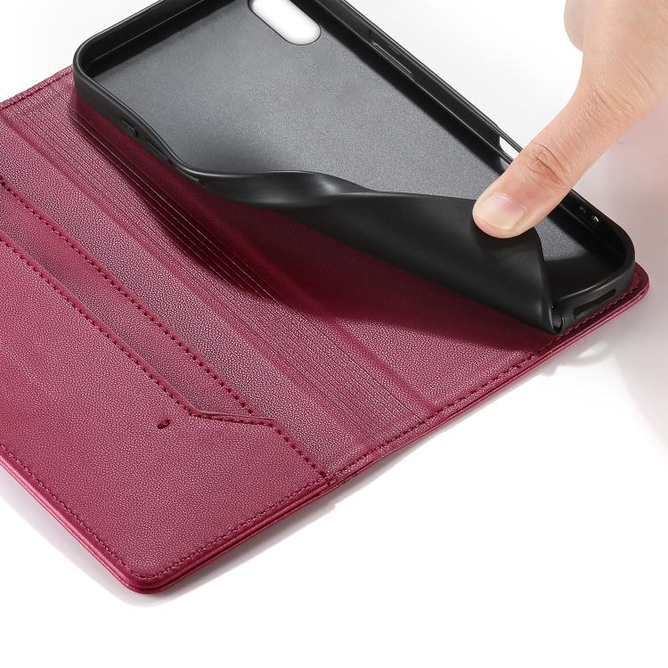 For iPhone XS Max Stitched Line Magnetic RFID Vegan Leather Phone Case