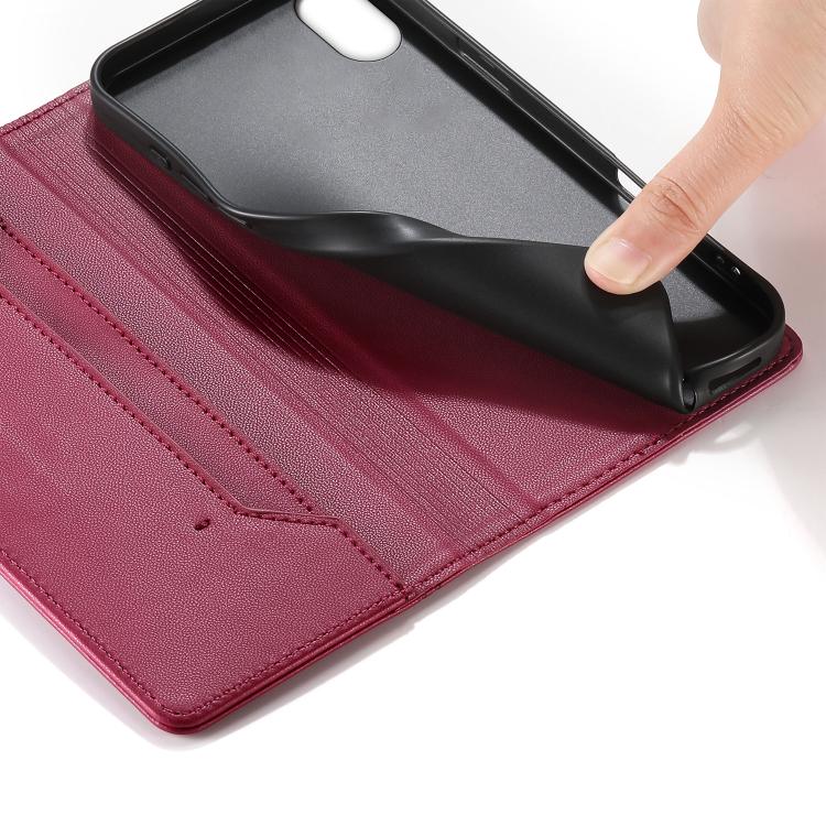 For iPhone XR Stitched Line Magnetic RFID Vegan Leather Phone Case