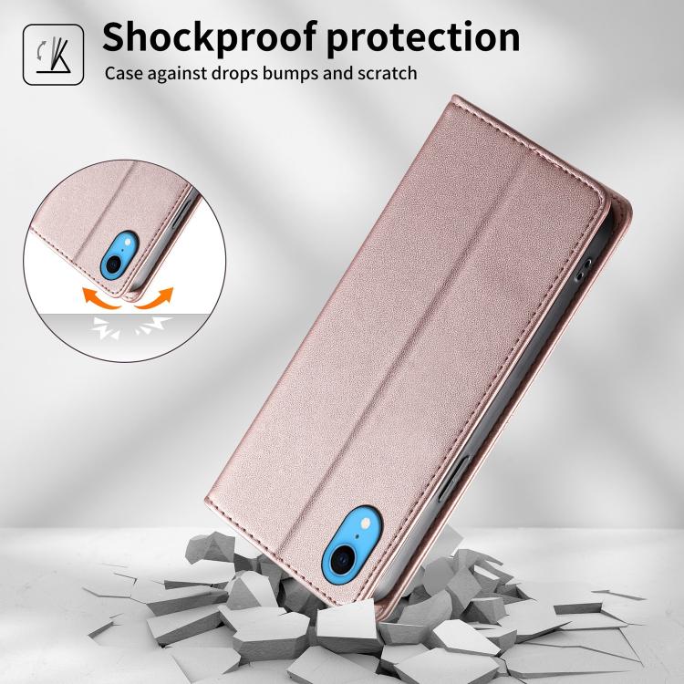 For iPhone XR Stitched Line Magnetic RFID Vegan Leather Phone Case