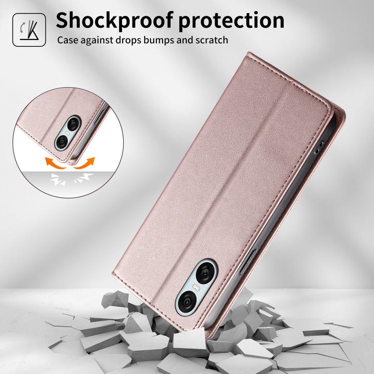For Sony Xperia 10 VI Stitched Line Magnetic RFID Vegan Leather Phone Case