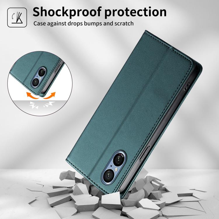 For Sony Xperia 5 V Stitched Line Magnetic RFID Vegan Leather Phone Case