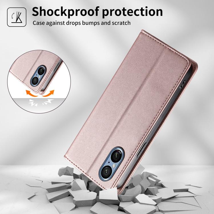 For Sony Xperia 5 V Stitched Line Magnetic RFID Vegan Leather Phone Case