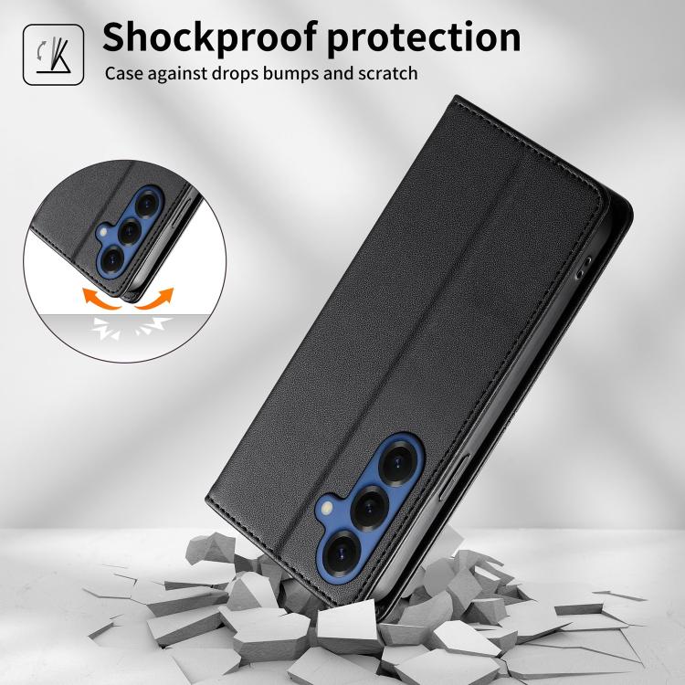 For Samsung Galaxy S26 5G Stitched Line Magnetic RFID Vegan Leather Phone Case
