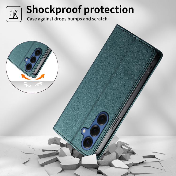 For Samsung Galaxy S26 5G Stitched Line Magnetic RFID Vegan Leather Phone Case