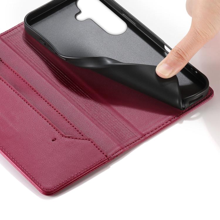 For Samsung Galaxy S26 5G Stitched Line Magnetic RFID Vegan Leather Phone Case