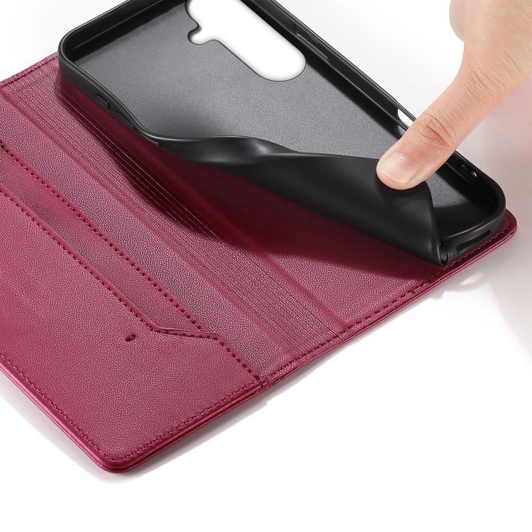 For Samsung Galaxy S25+ 5G / S24+ 5G Stitched Line Magnetic RFID Vegan Leather Phone Case