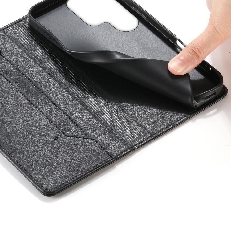 For Samsung Galaxy S24 Ultra 5G Stitched Line Magnetic RFID Vegan Leather Phone Case
