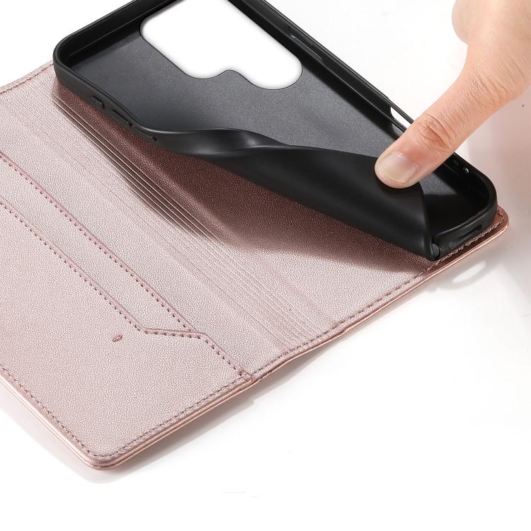 For Samsung Galaxy S24 Ultra 5G Stitched Line Magnetic RFID Vegan Leather Phone Case